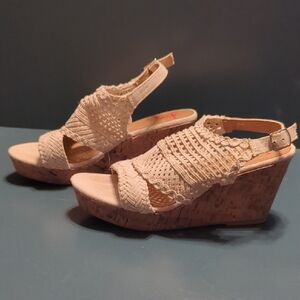 Jellypop Beige Textured Wedge Sandals